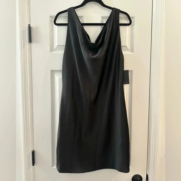 NWT XL Norma Kamali Maria Mini Dress Black Satin Cowl Neck Sold Out - Picture 7 of 10